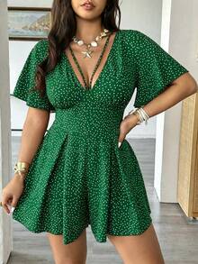 Vionelle Bộ áo liền quần tay ngắn dáng rộng, đa năng, cỡ lớn, thích hợp cho mùa xuân/hè. - Màu xanh lá cây đậm - Xem 4