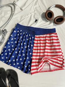 Comfortcana Plus Size Casual 4th Of July Graphic Color Block Shorts - Multicolor - View 8
