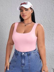 SHEIN EZwear 大码女式纯色休闲百搭连体衣，适合日常穿着 - 玫紅色 - 查看 6