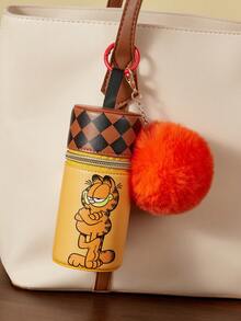 GARFIELD | SHEIN 1个可爱卡通印花零钱包，毛球装饰，可装零钱、口红、纸巾、钥匙等，适合女性、男性和学生使用。配有挂扣，猫咪图案，菱形花纹。 - 亮橙色 - 查看 2