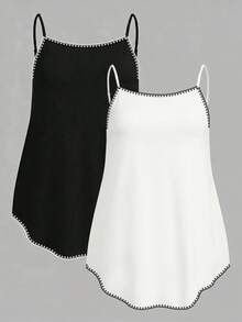 SHEIN EZwear 2 piezas top de camisola con decoración de flor de concha, estilo de festival de música y vacaciones, unicolor básico, talla grande para verano - Multicolor - Ver 1