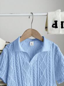 SHEIN 2件套男童可爱休闲夏季条纹短袖polo衫，适合生日派对、晚宴、演出、婚礼、洗礼和学校假期穿着。 - 彩色 - 查看 6