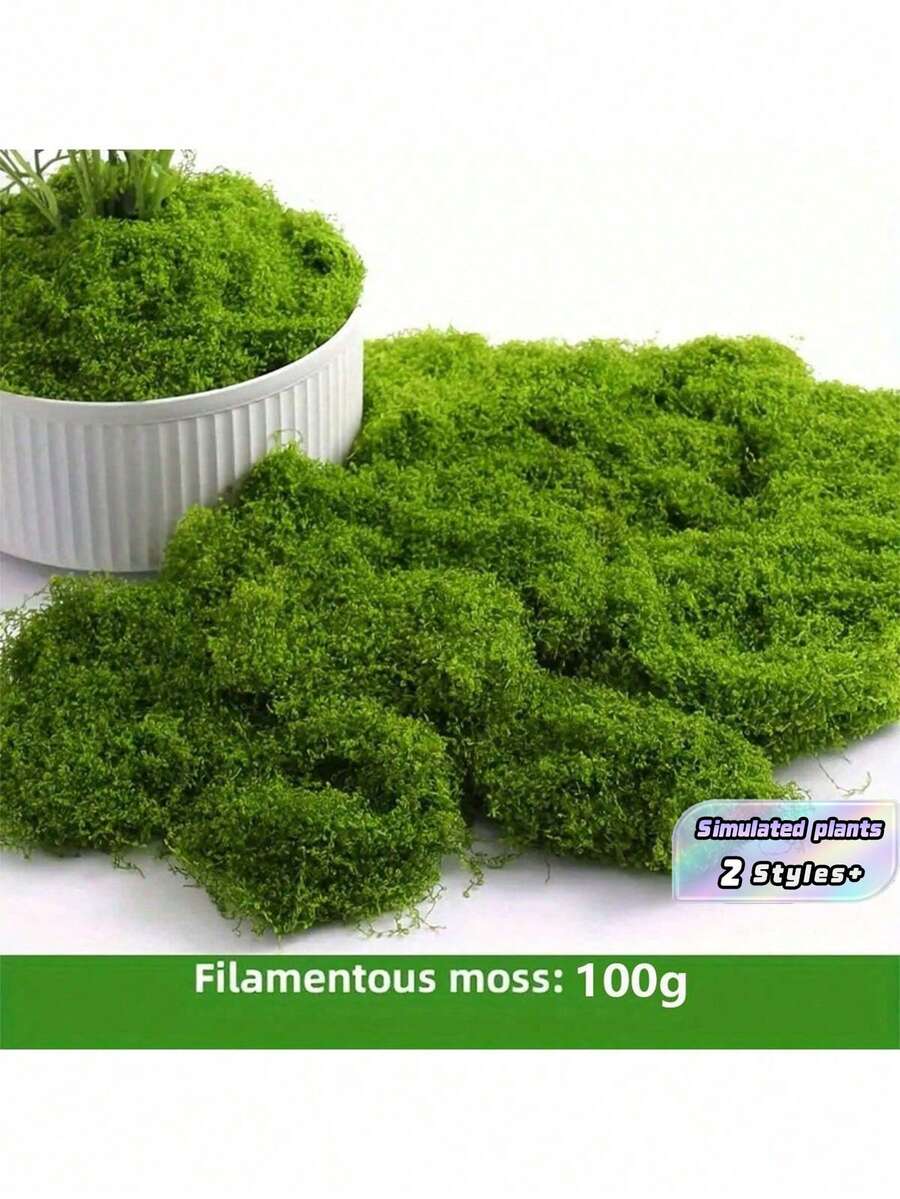1pc 100g Artificial Moss Suitable For Home Decoration, Miniature Landscape Arrangements, Lawn Miniatures, Potted Plants, And Landscaping Decoration Valentine's Day, Valentines Wedding, Birthday - Green - View 1