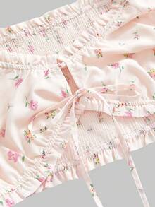 Sweetness Vacation Versatile Sweet Floral Frill Trim Petal Sleeve Cropped Plus Size Top, Spring/Summer - Apricot - View 3