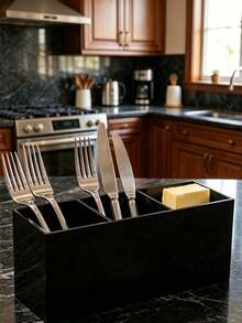 This Multi-Functional Three-Compartment Storage Box Set Includes: A Kitchen Tool Rack For Forks, Knives, Spoons, And Cutlery; A Makeup Brush Organizer; And A Lightweight Countertop Storage Solution For Organizing Small Items. - Multicolor - View 5