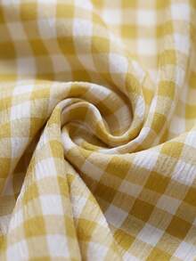 Pariaura Yellow & White Plaid Back Tie Bow Cinched Waist Sleeveless Top - Yellow - View 6