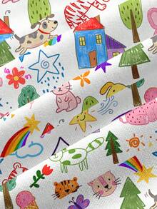 PopScrub Atasan Seragam Perawat Lengan Pendek Leher V Motif Grafiti Kasual - MultiWarna - View 3