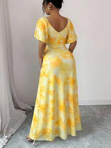 Elenzga Đầm maxi dáng ôm xếp ly xẻ tà, cổ chữ V, chất liệu lưới dệt kim nhiều lớp, cỡ lớn, họa tiết vân đá nhuộm tie-dye thanh lịch, thiết kế kiểu dáng nghỉ dưỡng, gợi cảm và tôn dáng. - Nhiều màu - Xem 2