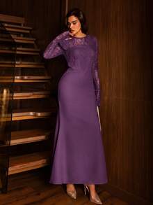 Modelyn Middle Eastern Elegant Party Lace Strapless Long Dress, Yellow & Light Yellow,Dresses For Women Elegant - Purple - View 3