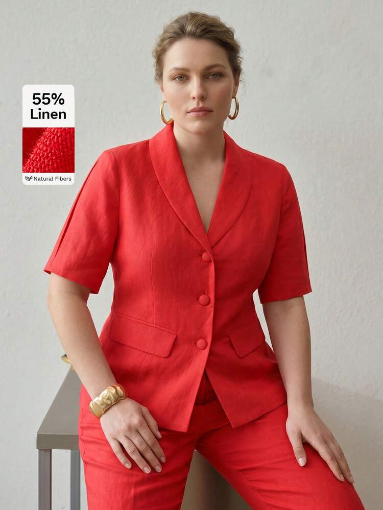 PLUS SIZE SINGLE-BREASTED SHORT SLEEVE BLAZER