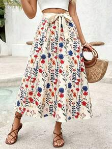 EMERY ROSE Summer For Women Beach Vacation For Women Floral Women's Half Skirt With Petal Print In Vacation Style - Multicolor - View 6