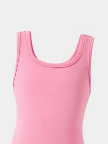 Young Girl Solid Color Knit Jumpsuit - Pink - View 5