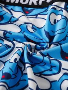 SHEIN X The Smurfs 卡通印花男士平角内裤，可定制内裤 - 藍白色 - 查看 4