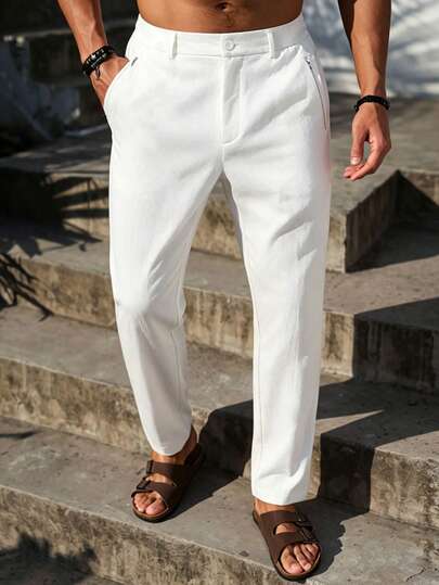 VENTUSAIL Men's Casual Beach Vacation Style Solid White Straight Leg Pants