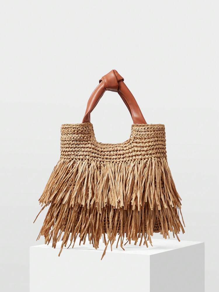 WOMEN'S TOTE BAG, CASUAL VACATION STRAW HANDBAG