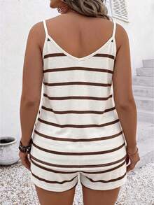 EMERY ROSE New Arrival Plus Size Women's Fashion Casual Striped Camisole And Shorts Set - Multicolor - View 2