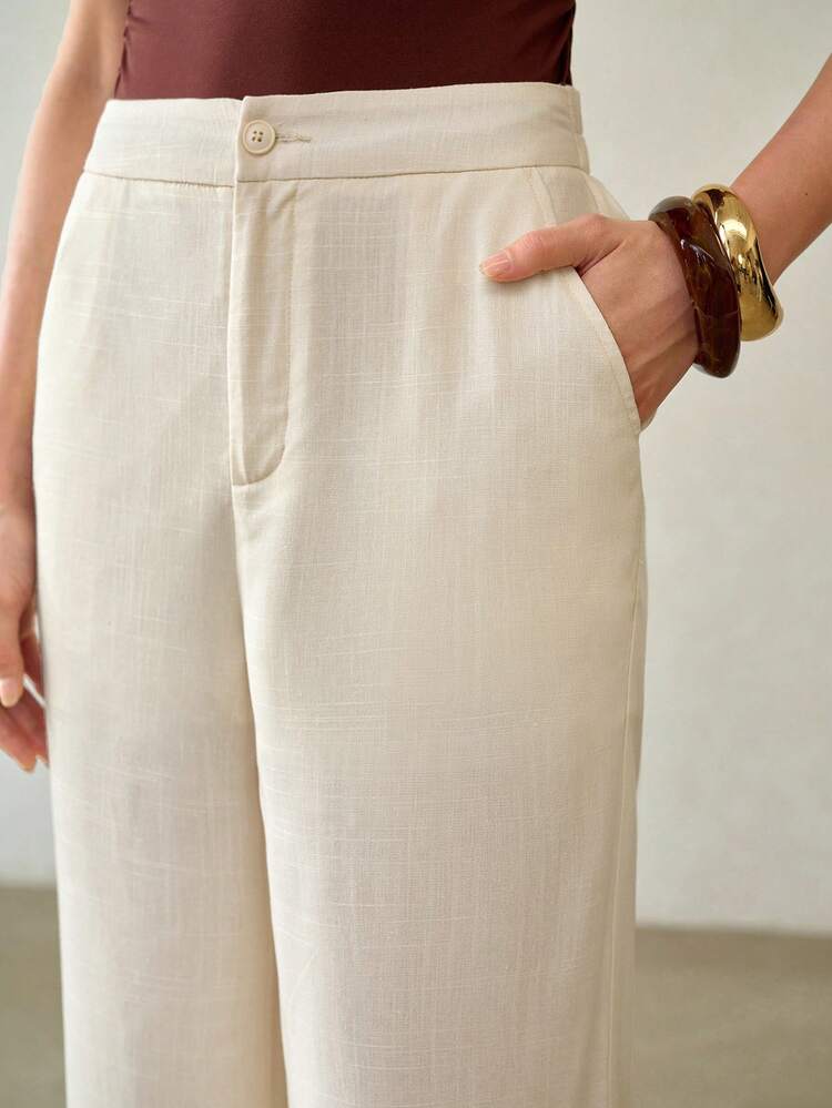 WOMEN'S SOLID COLOR LINEN WIDE-LEG PANTS