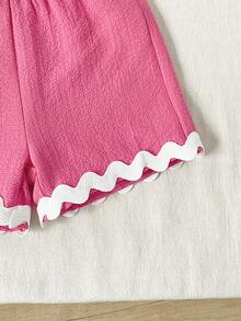 SHEIN Baby Girls' Vacation Colorblock Strap Top And Shorts Set - Hot Pink - View 9
