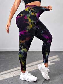Maweii Plus Size Women's Seamless Tie-Dye Sports Leggings, Full-Length Yoga Pants - Multicolor - View 3