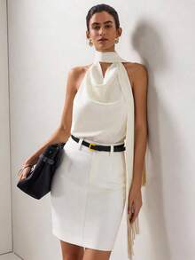 Briarwyn Women's Solid Color Summer Stylish Draped Neck Camisole Golf White Sexy - Apricot - View 2
