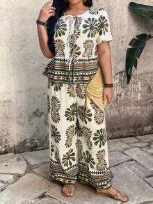 Breezaya Plus Size Women's Floral Print Casual Vacation 2 Pieces Set - Multicolor - View 8