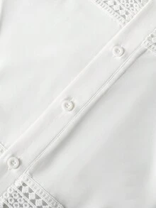 Manfinity Homme Men's Summer Casual Lace Patchwork Short Sleeve Formal Shirt, Ceremony - White - View 3