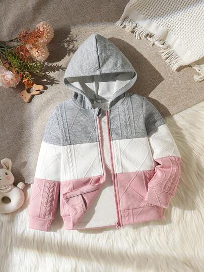 SHEIN Vintaside Kids 女童撞色拉链卫衣（不含T恤）