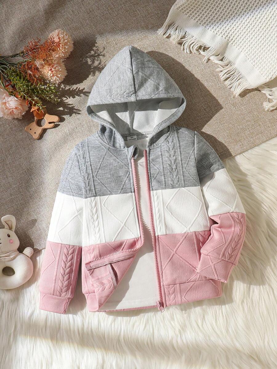 SHEIN Vintaside Kids 女童撞色拉链卫衣(不含T恤) - 彩色 - 查看 1