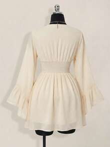 SHEIN ICON Đầm ngắn nữ màu trơn, xếp ly eo, thanh lịch, thích hợp cho tiệc tùng và đi chơi. - Màu be - Xem 10