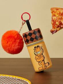 GARFIELD | SHEIN 1个可爱卡通印花零钱包，毛球装饰，可装零钱、口红、纸巾、钥匙等，适合女性、男性和学生使用。配有挂扣，猫咪图案，菱形花纹。 - 亮橙色 - 查看 3