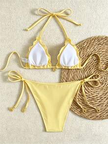 Swim Vcay Bộ bikini đen họa tiết mặt trời vàng lấp lánh dành cho nữ, trang phục đi biển. - Màu vàng ngỗng - Xem 7