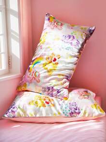 SHEIN X Care Bears 2pcs Cute Cartoon Pattern Pillow Covers, Purple/Pink, Sateen Fabric, Comfortable & Cool, Rainbow, Cloud, Teddy Bear Print - Multicolor - View 5