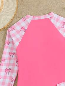 SHEIN Tween Girls Tankini Swimwear, Bowknot Zipper Design Two Pieces Set, Sleeveless Crop Top & Shorts, Suitable For Swimming, Beach, Pool, Summer Vacation, Party - Pink - View 5
