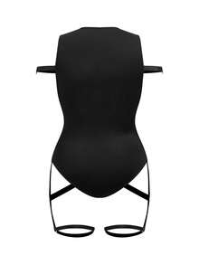 SHEIN Plus Size Fashionable Pioneer Zipper Knit Jumpsuit - Black - View 7