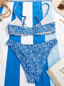 Swim Mod Bộ đồ đi biển 2 món dành cho nữ, thời trang dễ thương, gợi cảm, thích hợp cho kỳ nghỉ bên bờ biển, hồ bơi, tiệc tùng, họa tiết hoa lá ngẫu nhiên, áo croptop hai dây có thể điều chỉnh và quần bikini, thích hợp cho mùa xuân/hè. - Nhiều màu - Xem 2