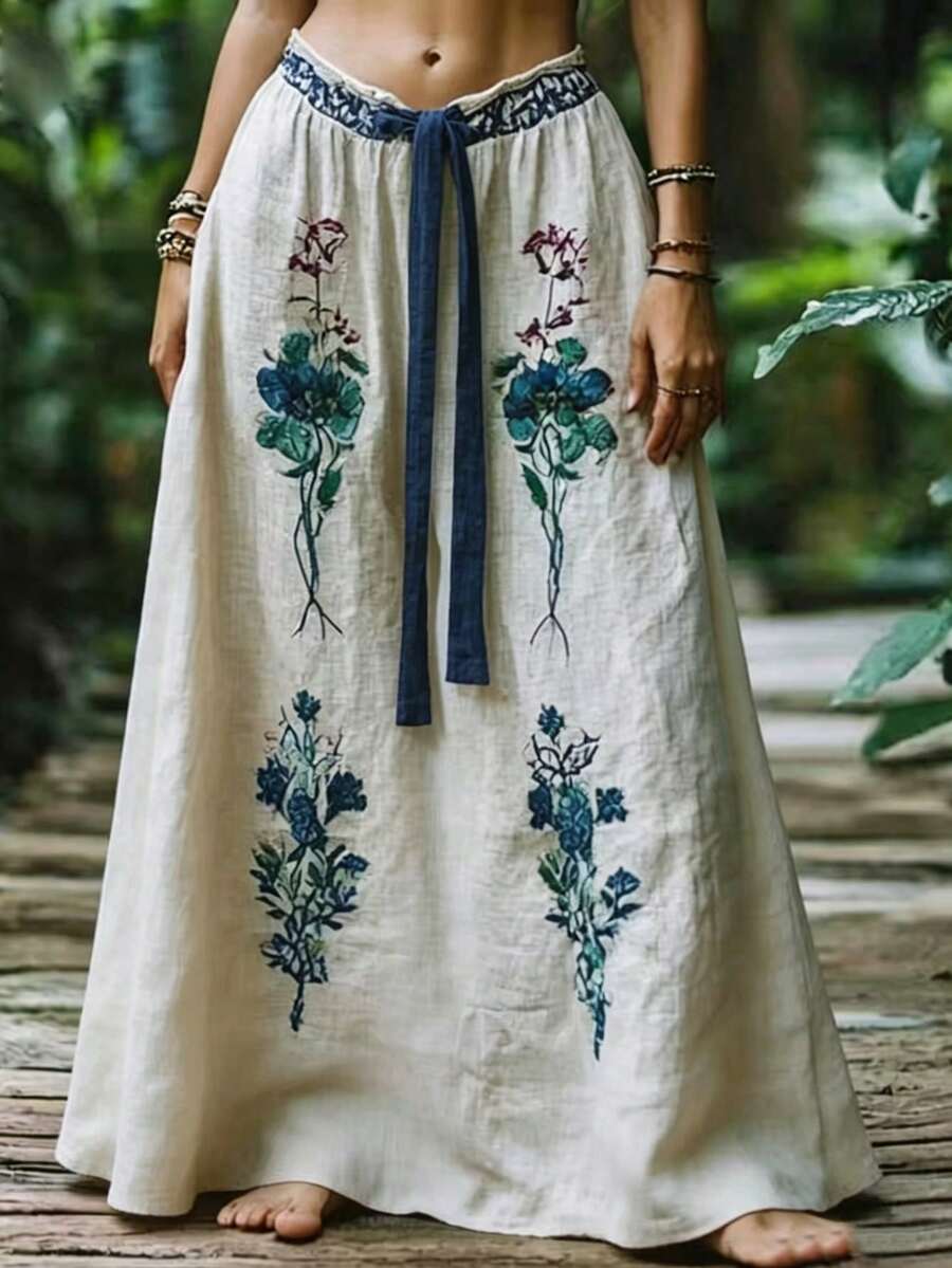 Chân váy nữ kiểu dáng thường ngày, thắt eo, in họa tiết hoa. - Nhiều màu - Xem 1