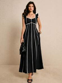 Poéselle Women's Elegant Black And White Dress, Summer, Dresses For Women Brunch - Black - View 5