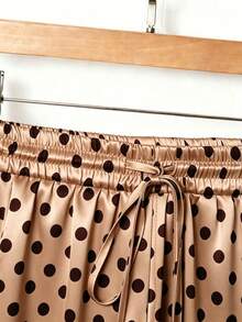 Franclia Quần ống đứng bằng satin cỡ lớn có dây rút ở eo. - Màu Khaki - Xem 4