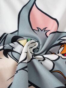 TOM & JERRY X SHEIN 卡通印花圆领短袖上衣和休闲短裤睡衣套装，适合小男孩 - 白色 - 查看 5