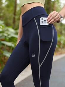 SHEIN Quần legging thể thao và đạp xe 2 trong 1 In My Nature dành cho nữ - Quần bó chuyên dụng cho chạy địa hình với đệm gel 3D chuyên nghiệp. - Màu xanh hải quân - Xem 2