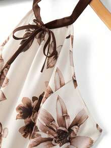 GlowEve Women's Sleeveless White Floral Print Tie-Waist A-Line Maxi Dress, Elegant Summer Holiday Vacation Wedding Guest Resort Midi Dress Textured - Multicolor - View 6