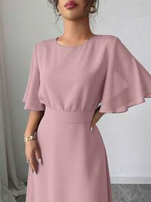 Modelyn Đầm maxi chiffon dáng suông, cổ tròn, tay bồng, bèo nhún, thanh lịch dành cho nữ, thích hợp cho mùa xuân/hè. - Hồng - Xem 6
