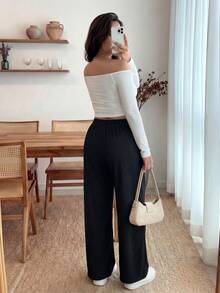 Enliva Quần dài đen thường ngày cỡ lớn, phong cách tối giản, mặc hàng ngày - màu đen - Xem 2