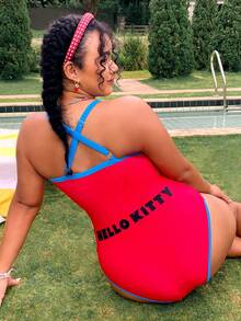 Swim Mod HELLO KITTY AND FRIENDS | SHEIN 2026 New Collaboration Sweet 1920s Plus Size One-Piece Swimsuit Beach Tennis Sport Summer Red - Multicolor - View 2