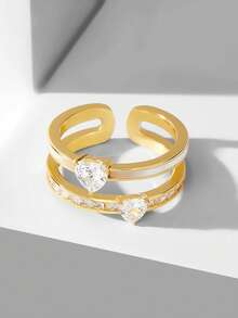 MOTF PREMIUM Anillo en forma de corazón LOVE VILLA, anillo liso de lujo ligero, anillo de dedo índice de alto nivel para mujer - Dorado - Ver 4