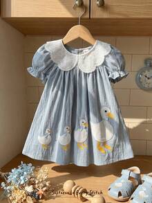Cozy Pixies 女婴碎花花瓣袖收腰连衣裙 - 水鴨藍 - 查看 7