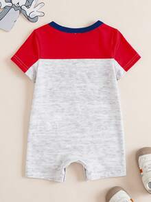 TOM & JERRY X SHEIN 男婴休闲圆领卡通字母印花连体衣，适合日常穿着 - 彩色 - 查看 2