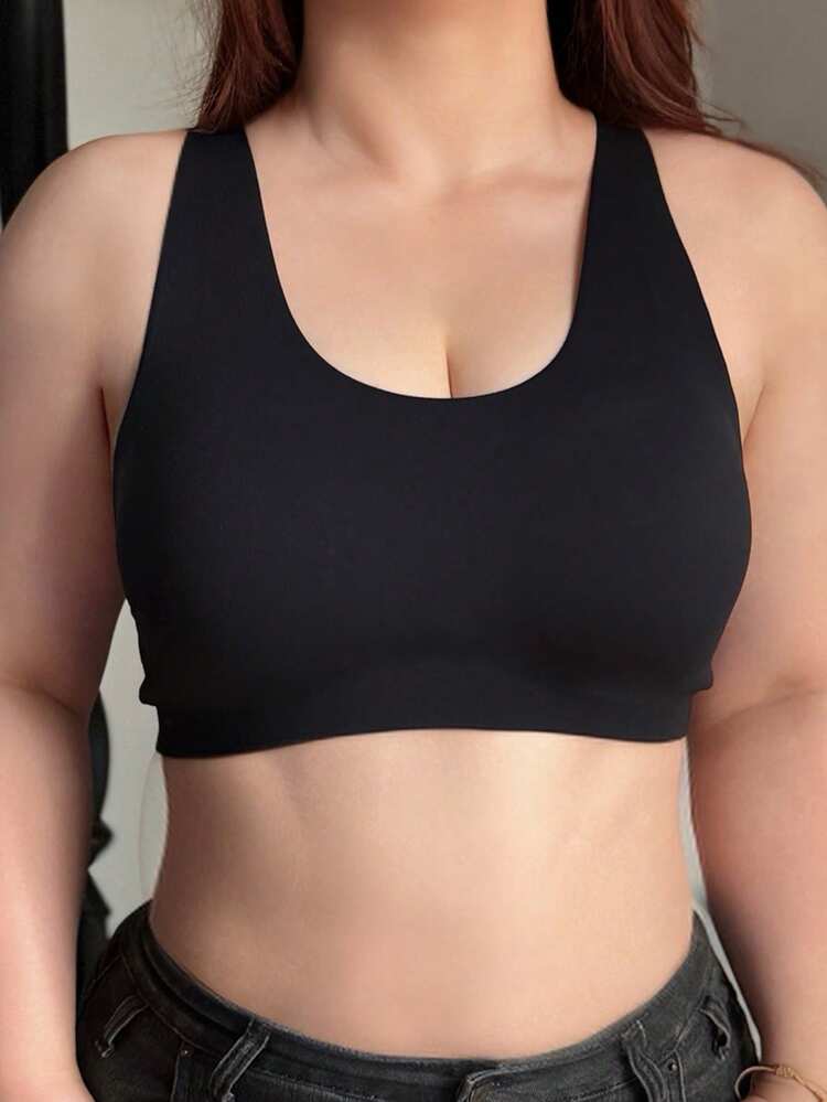 Dazy Plus Plus Size Women Elastic Tight Fit Sports Casual Black Bra Top