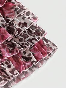 ROMWE Avant Vestido mini halter de talla grande con estampado floral y de leopardo retro del milenio Y2K, con dobladillo en capas, adecuado para vacaciones de primavera/verano - Rosa - Ver 3