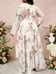 SHEIN Lady CURVE 大码女式V领印花褶皱休闲百搭日常上衣 - 彩色 - 查看 7
